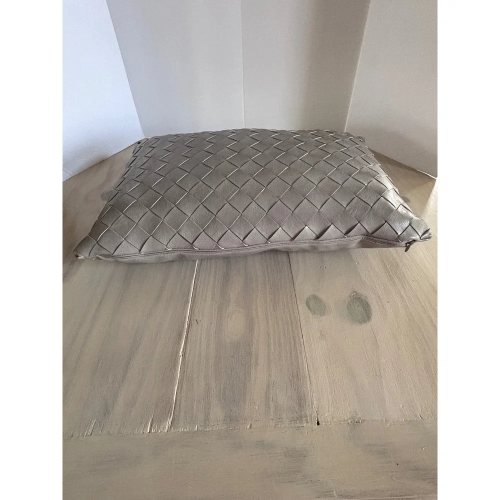 Frye Gray Woven Faux Leather Decorative Throw Pillow Rectangular 20x13 Modern